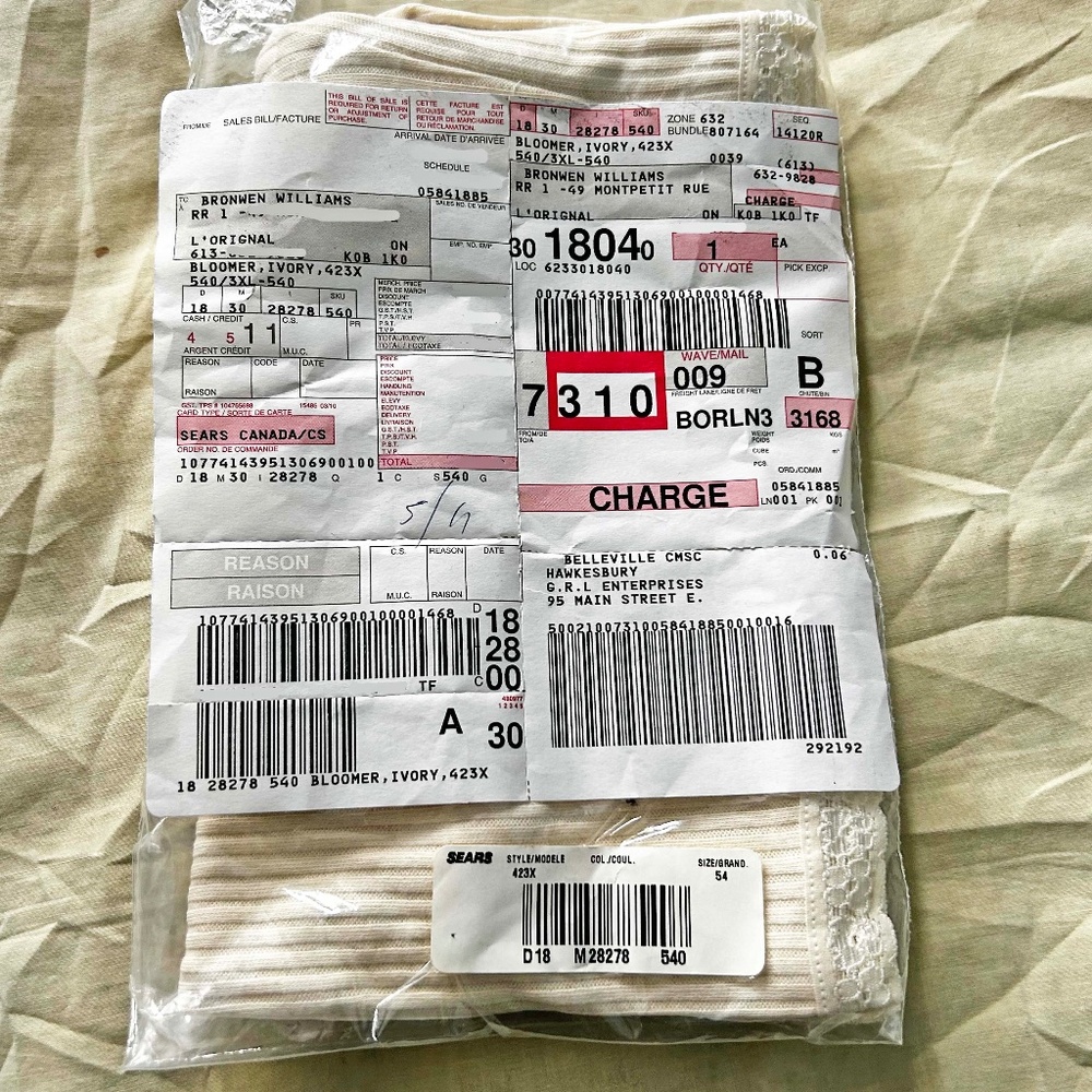 BLOOMERS, IVORY, SIZE 3XL, SEARS, IN ORIGINAL BAG, TAGS ON, NEW NEVER WORN